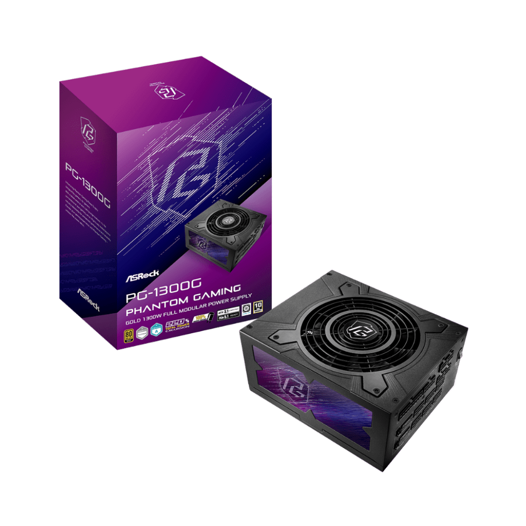 Diseño sin título (4) ASROCK PHANTOM GAMING PG-1300G – FUENTE DE PODER ATX 1300W, 80 PLUS GOLD, MODULAR, ATX 3.1, PCIE 5.1 - Imagen 1