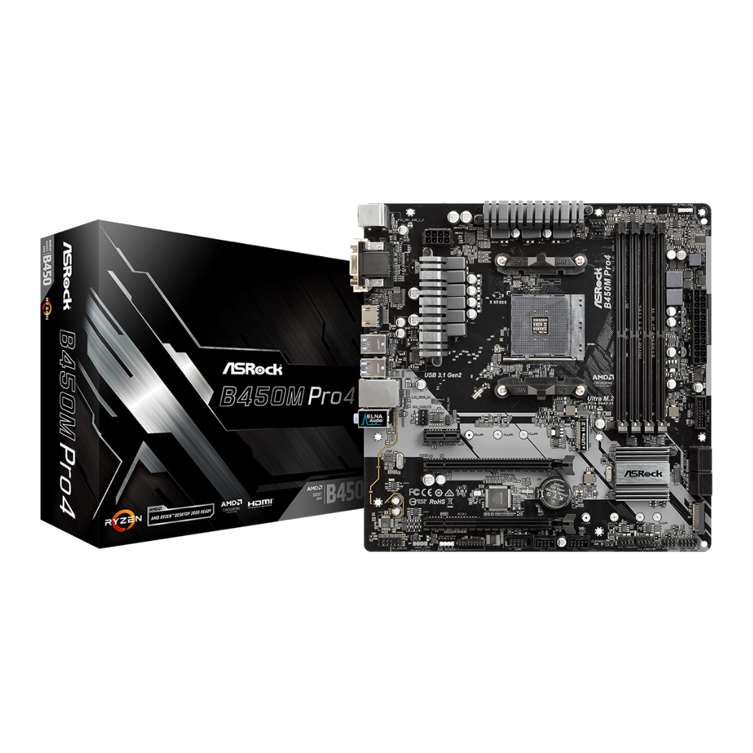 FOTOS WEB 2 - 2025-08-18T224406.506 ASROCK B450M-PRO – PLACA BASE mATX PARA AMD RYZEN SERIES 5000, 4000, 3000 Y 2000, AM4, 4×DDR4, HDMI, DVI-D, 2×M.2, USB 3.1 GEN2 - Imagen 1