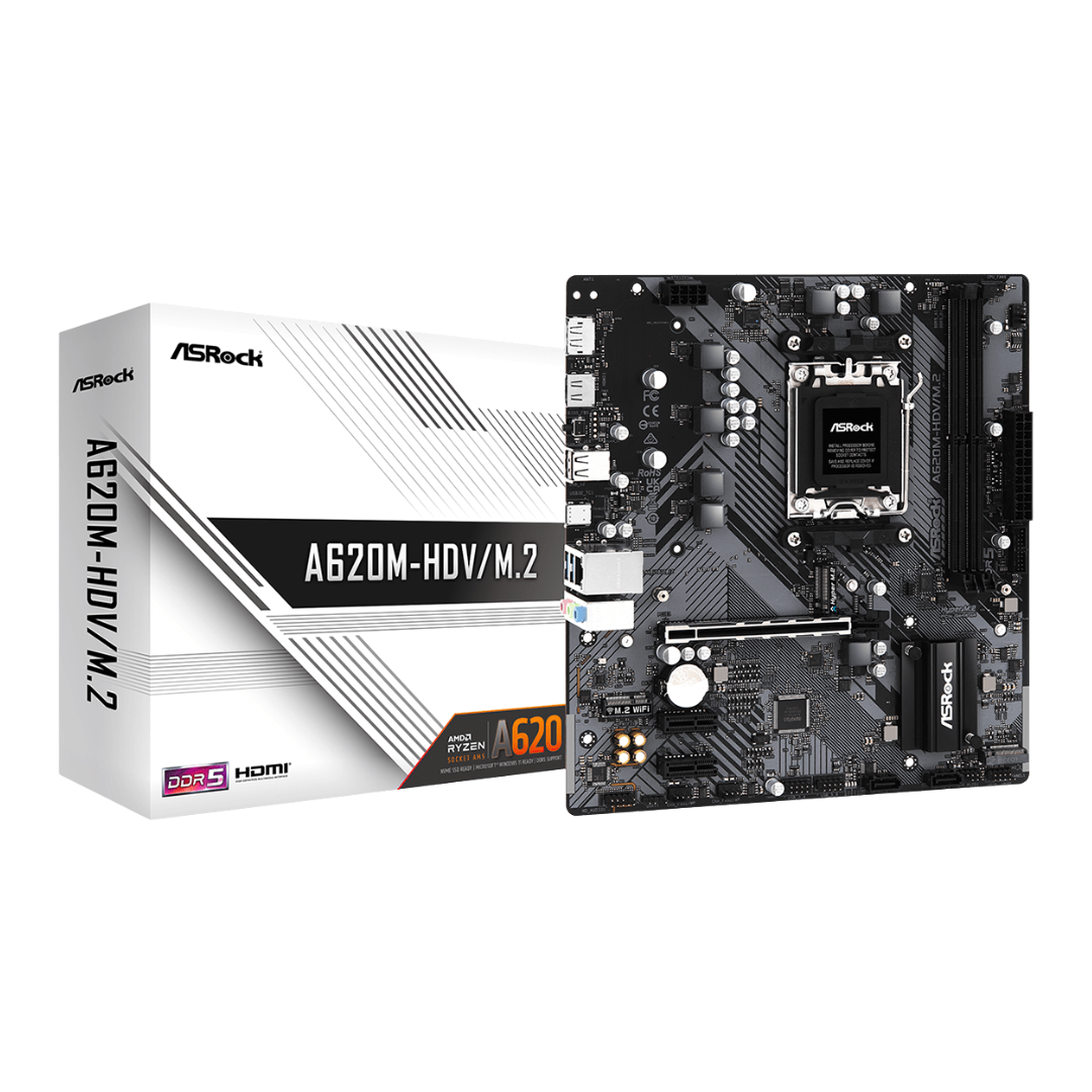 FOTOS WEB 2 - 2025-08-18T224752.926 ASROCK A620M HDV/M.2 – PLACA BASE mATX PARA AMD RYZEN SERIES 9000, 8000 Y 7000, AM5, 2×DDR5, HDMI, DISPLAYPORT, M.2, PCIe 4.0 - Imagen 1