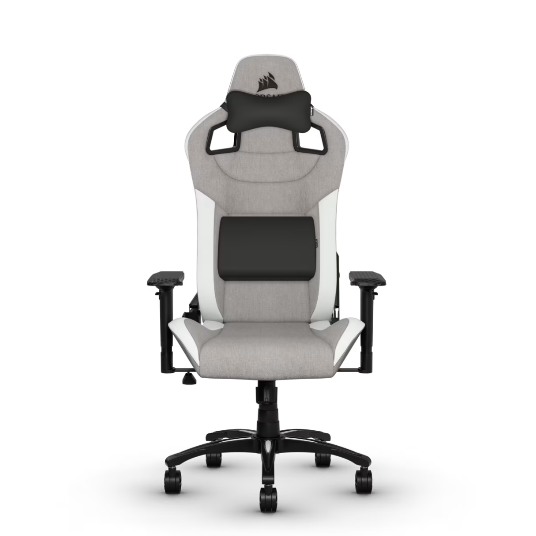 FOTOS WEB 3 (99) CORSAIR T3 RUSH FABRIC GRAY-WHITE – SILLA GAMER ERGONÓMICA CON TAPIZADO DE TELA, COJÍN LUMBAR Y REPOSABRAZOS 4D - Imagen 1