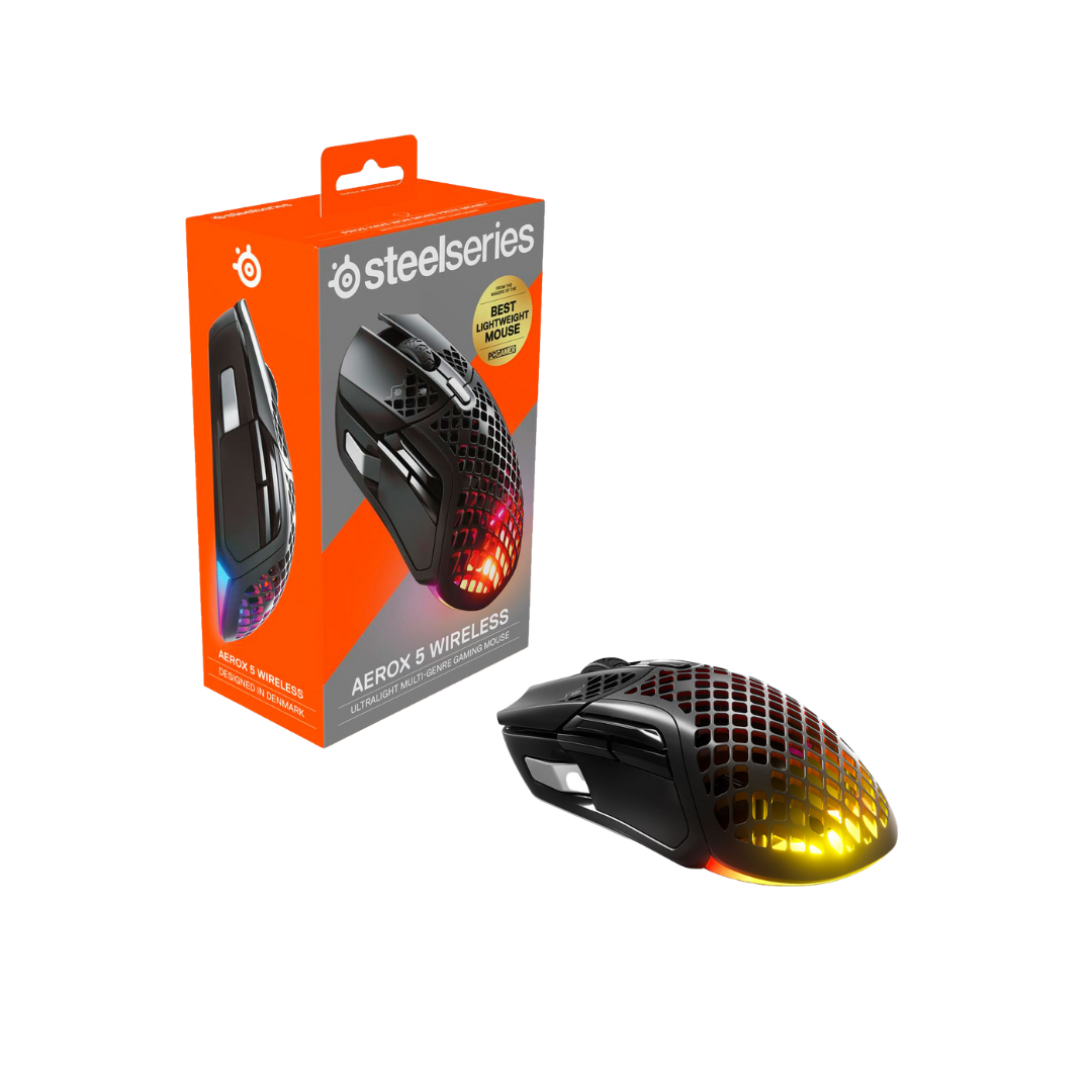 FOTOS WEB 3 - 2025-09-17T162815.335 STEELSERIES AEROX 5 – MOUSE GAMING ALÁMBRICO, ULTRA LIGERO, 9 BOTONES PROGRAMABLES, NEGRO - Imagen 1
