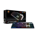 COUGAR ATTACK X3 RGB – TECLADO MECÁNICO GAMER, CHERRY MX, RETROILUMINACIÓN RGB, N-KEY ROLLOVER, FULL-SIZE, PLATEADO