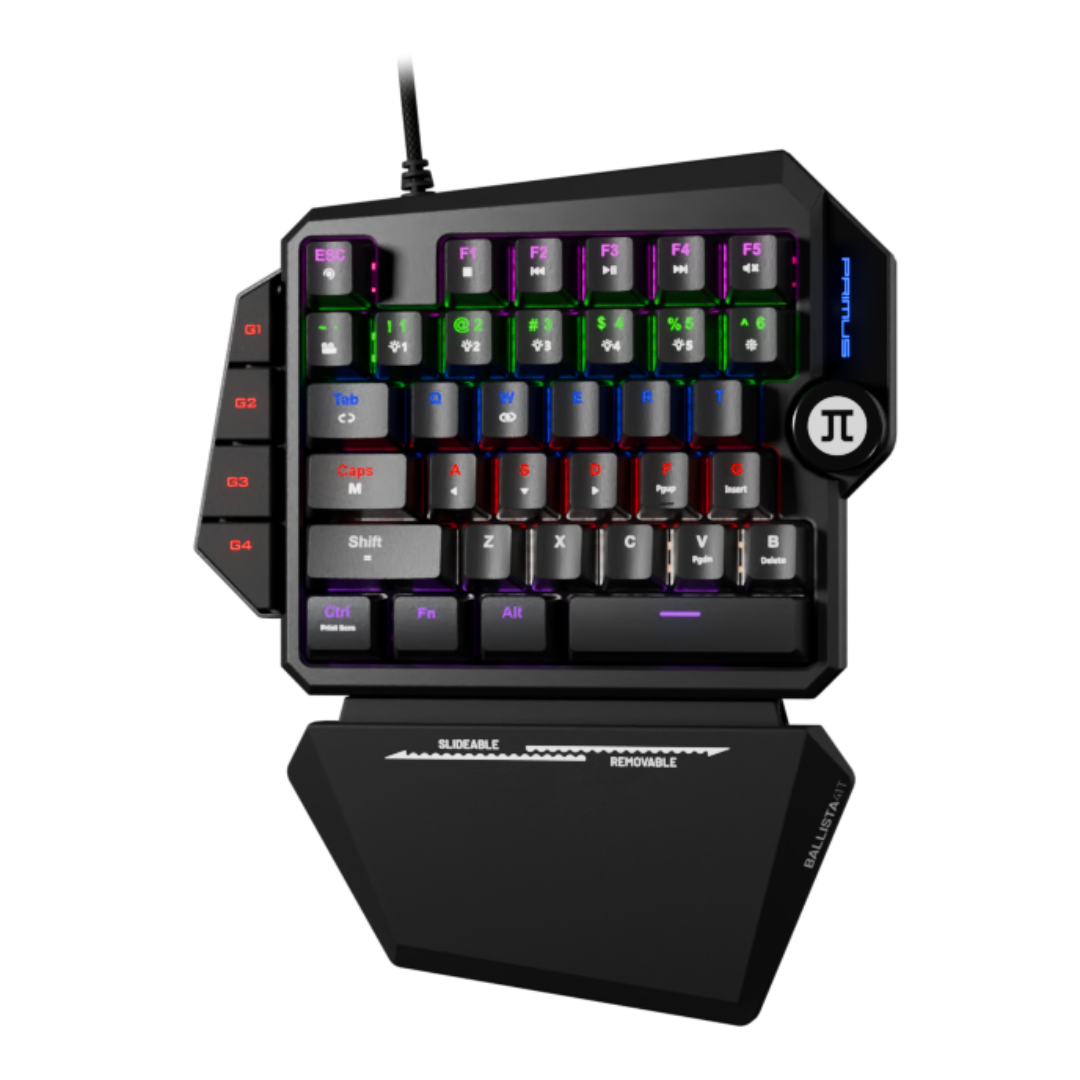 FOTOS WEB 5 - 2025-10-22T200517.652 PRIMUS BALLISTA41T – TECLADO MECÁNICO GAMER PARA UNA MANO, SWITCH JIXIAN RED LINEAL, 35 TECLAS, REPOSAMUÑECAS DESMONTABLE, BLACK - Imagen 1