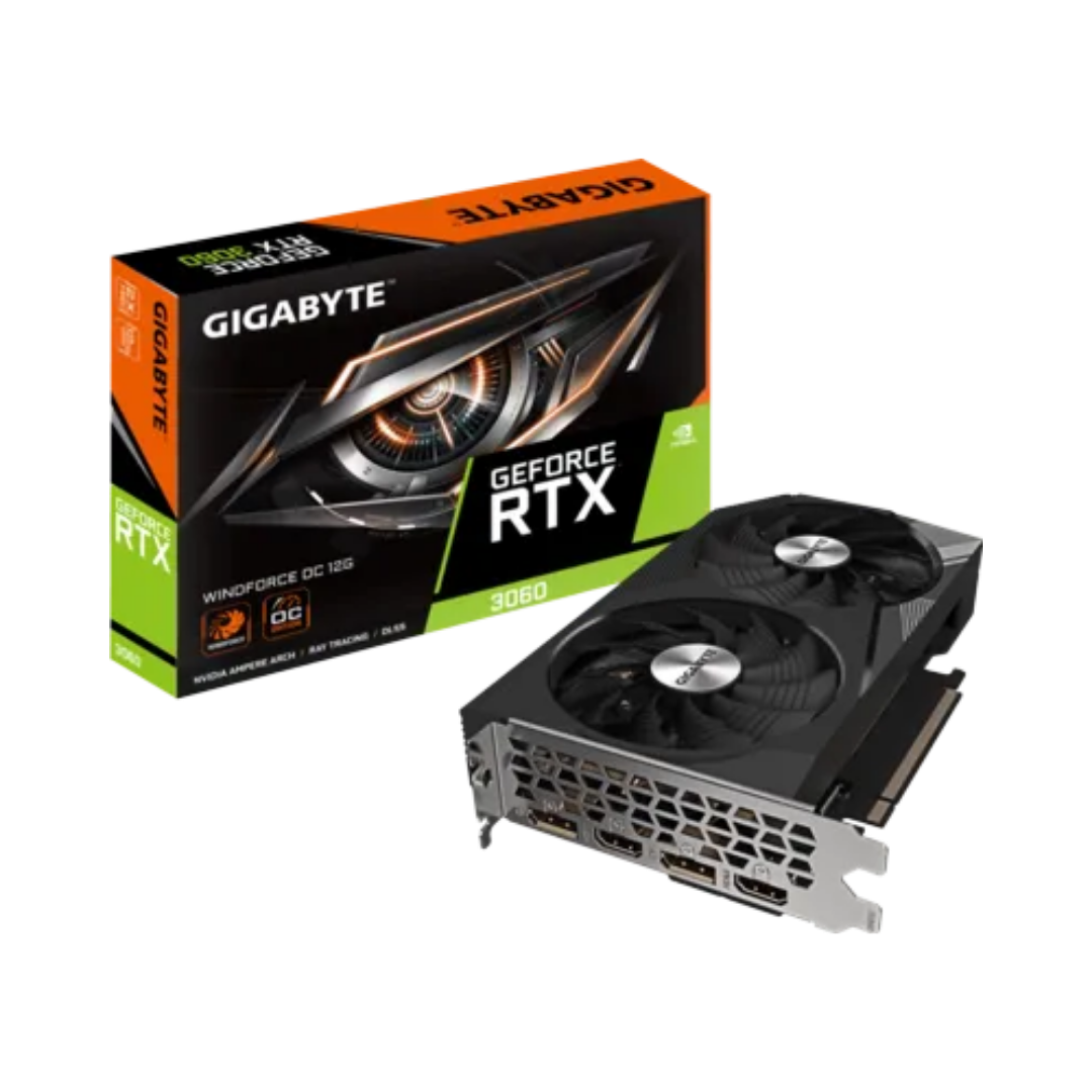 FOTOS WEB 2 - 2026-08-04T131343.818 GIGABYTE GEFORCE RTX 3060 WINDFORCE OC 12GB VRAM GDDR6 – GPU PCIe 4.0, DLSS, RAY TRACING, 192 BITS, DISEÑO DE 2 VENTILADORES - Imagen 1