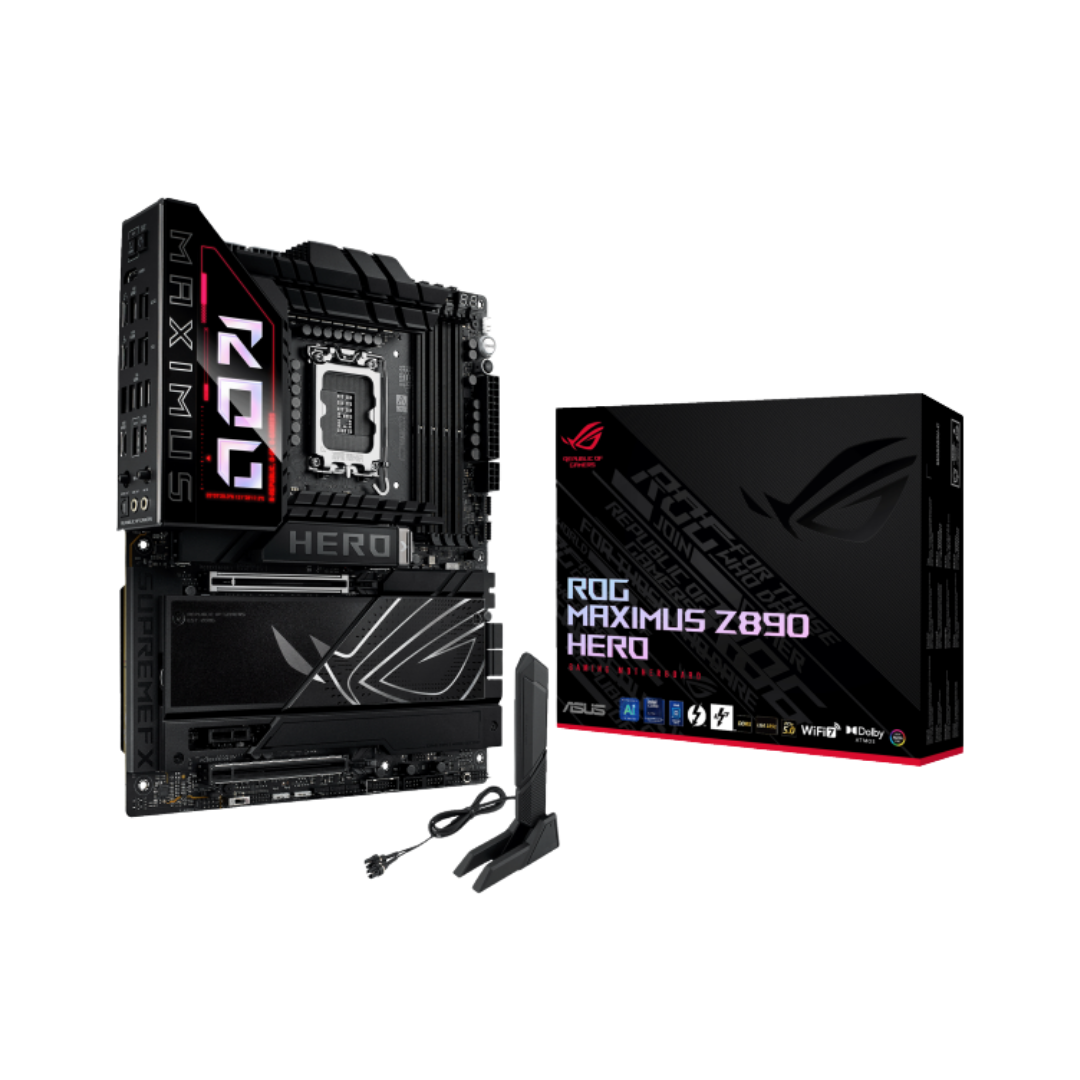 FOTOS WEB 2 - 2026-08-11T110857.158 ASUS ROG MAXIMUS Z890 HERO – PLACA BASE ATX PARA INTEL CORE ULTRA SERIES, LGA1851, 4×DDR5, WIFI 7, THUNDERBOLT 4, 6×M.2, PCIe 5.0 - Imagen 1