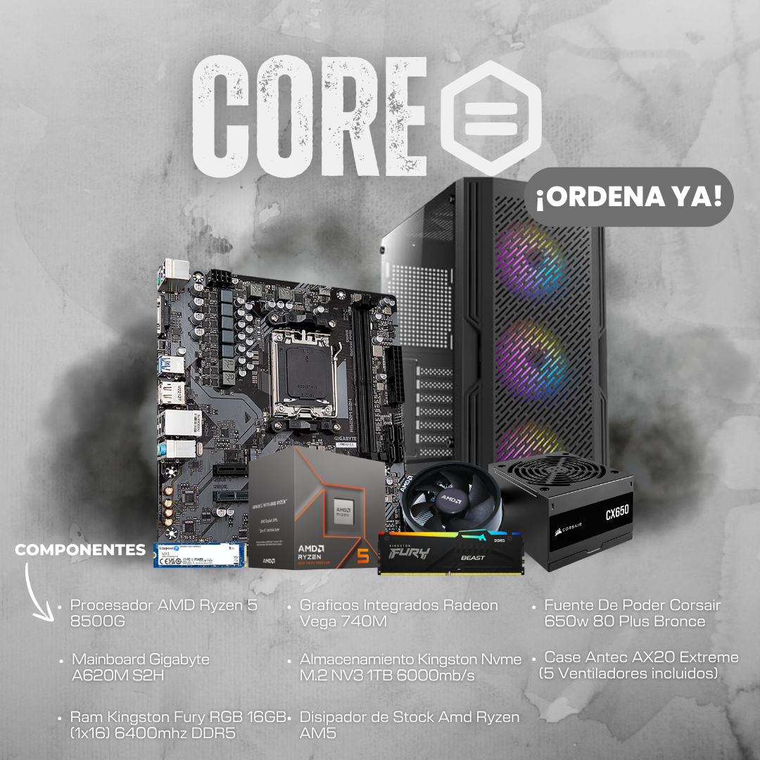 Procesador AMD Ryzen 5 8400F (15) PC CORE / AMD RYZEN 5 8500G / GRAFICOS RADEON 740M/ 16GB RAM / 1TB SSD NVME M.2 / ENFRIAMIENTO STOCK AMD / 650W - Imagen 1